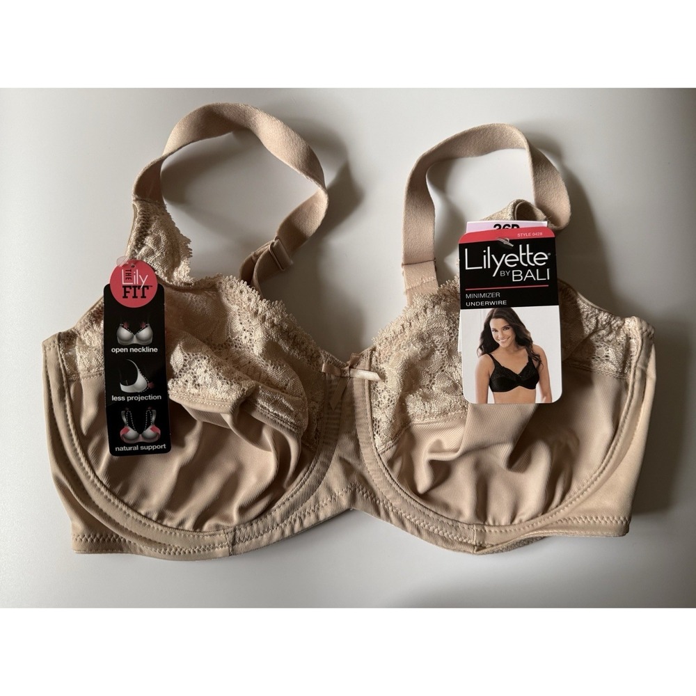 Lilyette By Bali Shaping Minimizer Comfort Lace Underwire Bra 36D Beige 0428 NWT